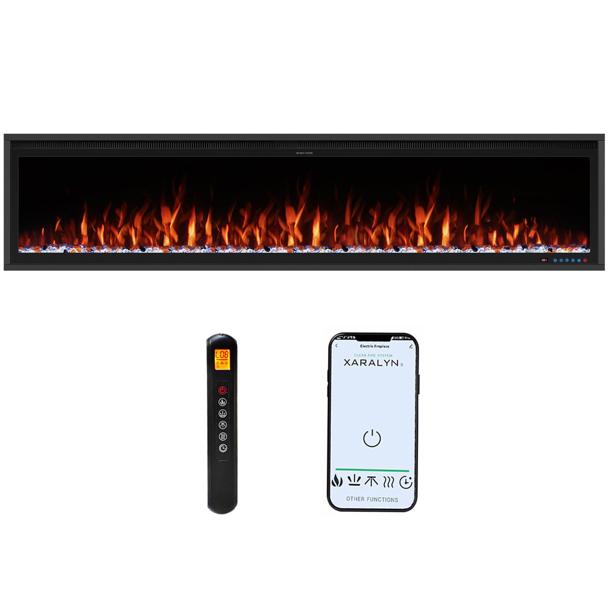Benrocks 74'' Slim Electric Fireplace Inserts - WiFi-Enabled, Alexa & App Control, Recessed & Wall Mounted, 13 * 13 * 3 Flame Color Combinations, 750W/1500W, Black Benrocks