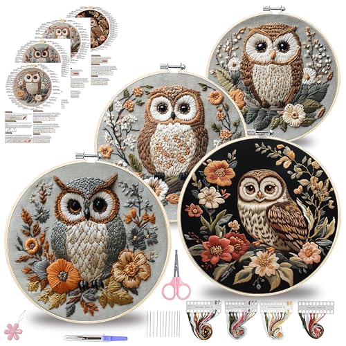 QBQBQ Owl Embroidery Kit - 8.2in, Owl Punch Needle Kit for Adults, Cross Stitch Kits for Beginners, Include Embroidery Cloth Bamboo Hoops and Step by Step Instructions, for Craft Lover Hand Stitch
