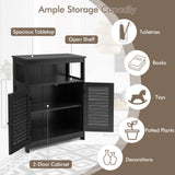 COSTWAY Bathroom Storage Cabinet, Wooden Side Storage Organizer with Louver Doors & Removable Shelf, Freestanding Floor Cabinet for Living Room, Kitchen, Entryway (Black) COSTWAY