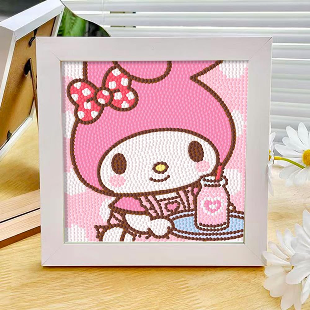 PERFECTSIGHT Cute 5D Diamond Art Kits with Wooden Frame, Kawaii DIY Painting Art for Adults, Diamond Arts and Crafts Sets, Big Gem Full Drill Diamond Dots for Women Beginners (Milk) PERFECTSIGHT
