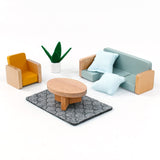 PairPear Wooden Toys Dollhouse Furniture Playset,35 Piece Furnitures with Family Dolls,Doll House Accessories Pretend Play Gift for Girls and Boys 3 Year and Up PairPear