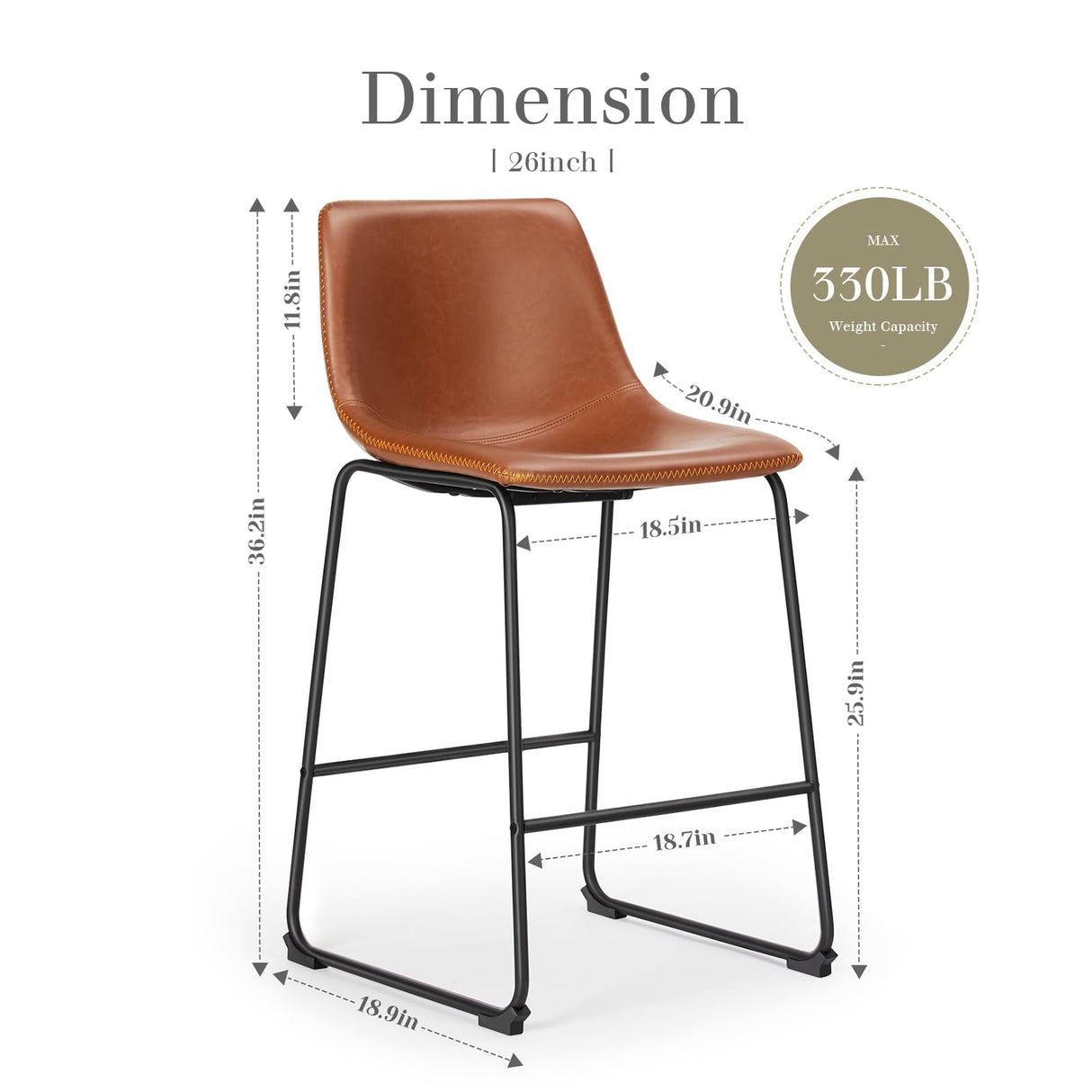 DUMOS 26 Inch Counter Height Bar Stools Set of 4, Modern Faux Leather High Barstools with Back and Metal Leg, Bar Chairs for Kitchen lsland, Brown DUMOS
