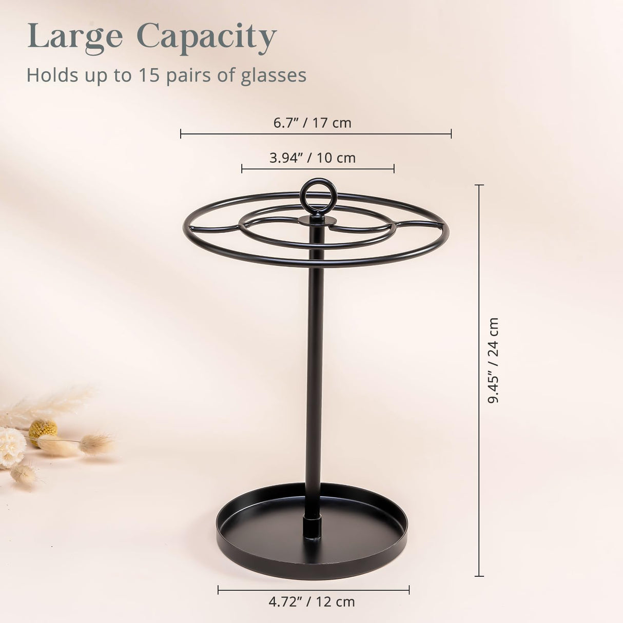 ProCase Sunglasses Organizer Glasses Holder Eyeglasses Stand, Upgraded Large Capacity Sunglass Storage with Metal Frame and Base, Eyewear Display Rack for Tabletop, Up to 15 Pairs -Black ProCase