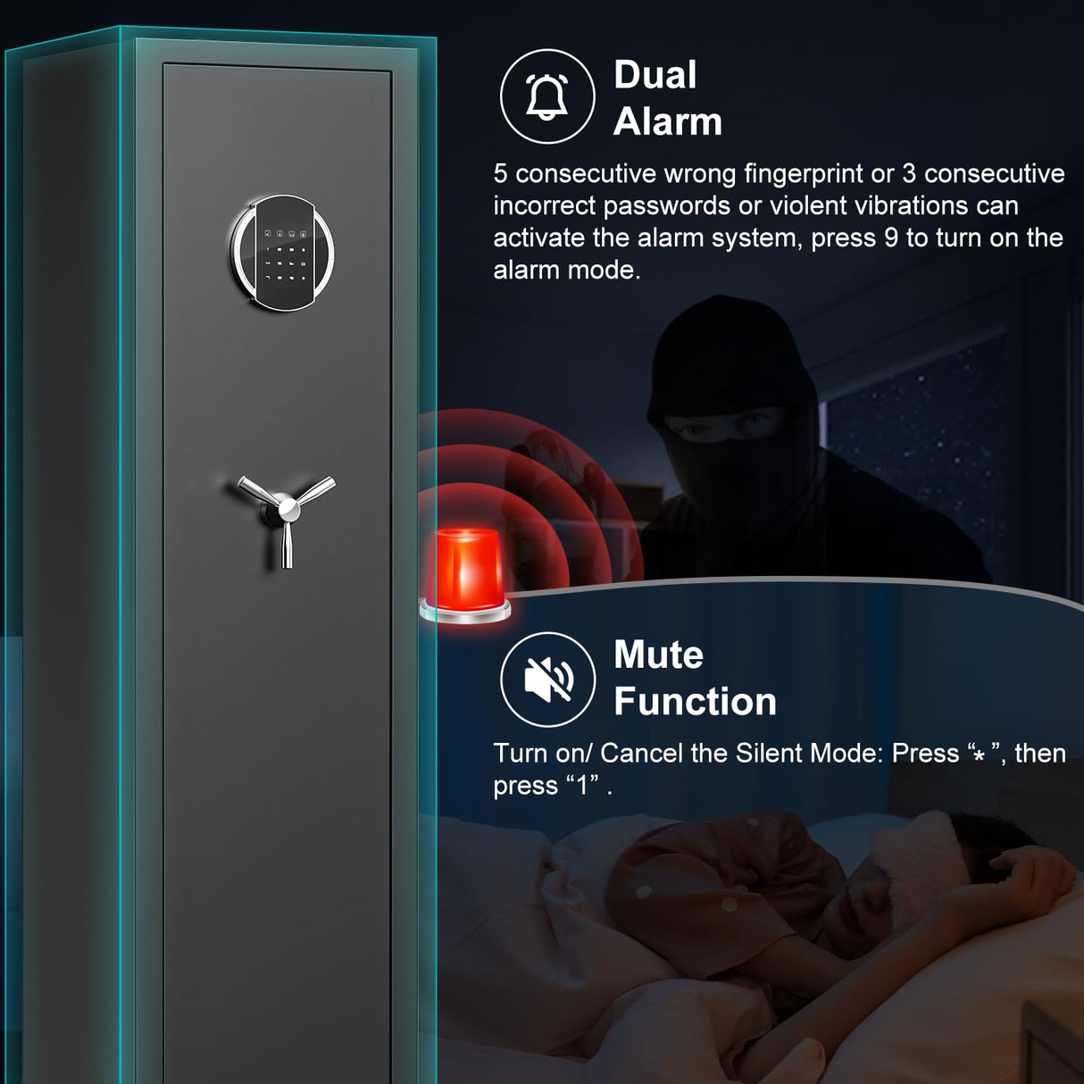 Silkight 3-5 Fireproof Gun Safe, Quick Access Digital Rifle Gun Safes for Home Rifle and Pistols, Long Gun Safes for Rifles and Shotguns with Touchscreen Pad, Mute Function, Dual Alarm & Metal Box silkight