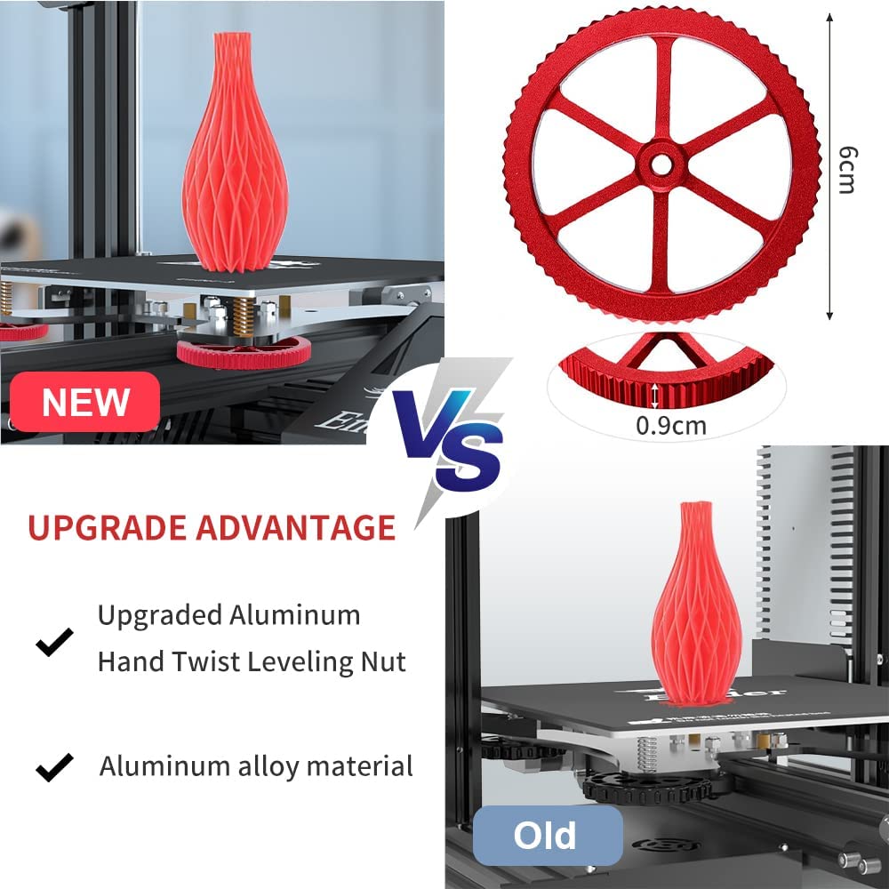 Official Creality Metal Leveling Nuts with 20mm Die Springs and 0.4mm Nozzles, Red Hand Twist Nuts Set for Ender 3/3 Pro/3 V2/3 Max, Ender 5/5 Plus/ 5 Pro, CR 10 Series 3D Printer Bed Creality