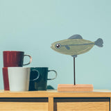 LIFKOME Nautical Fish Decor Wooden Fish Sculpture Wood Fish Statue on Base Stand Desktop Wood Fish Decor for Bathroom Bedroom Lake Beach House Decoration Blue Wood Fish Figurine LIFKOME