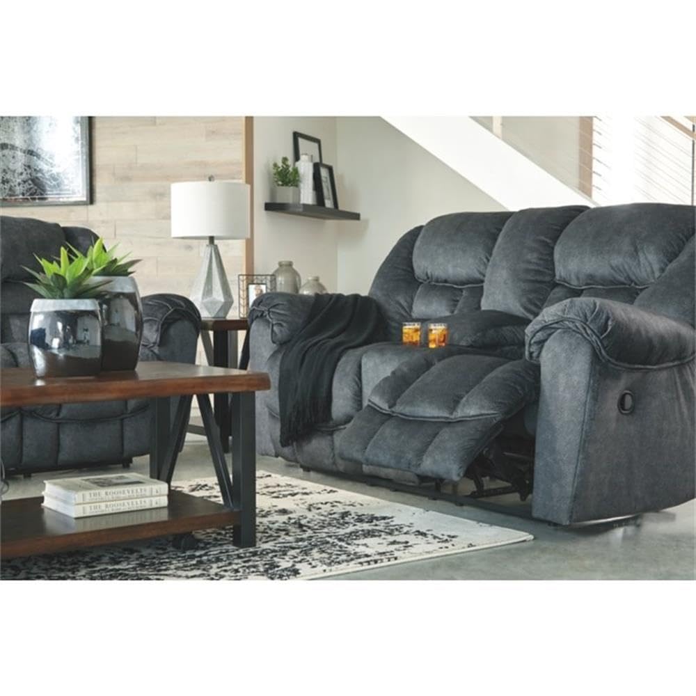 Signature Design by Ashley Capehorn Oversized Manual Pull Tab Reclining Loveseat with Center Console, Dark Gray Signature Design by Ashley