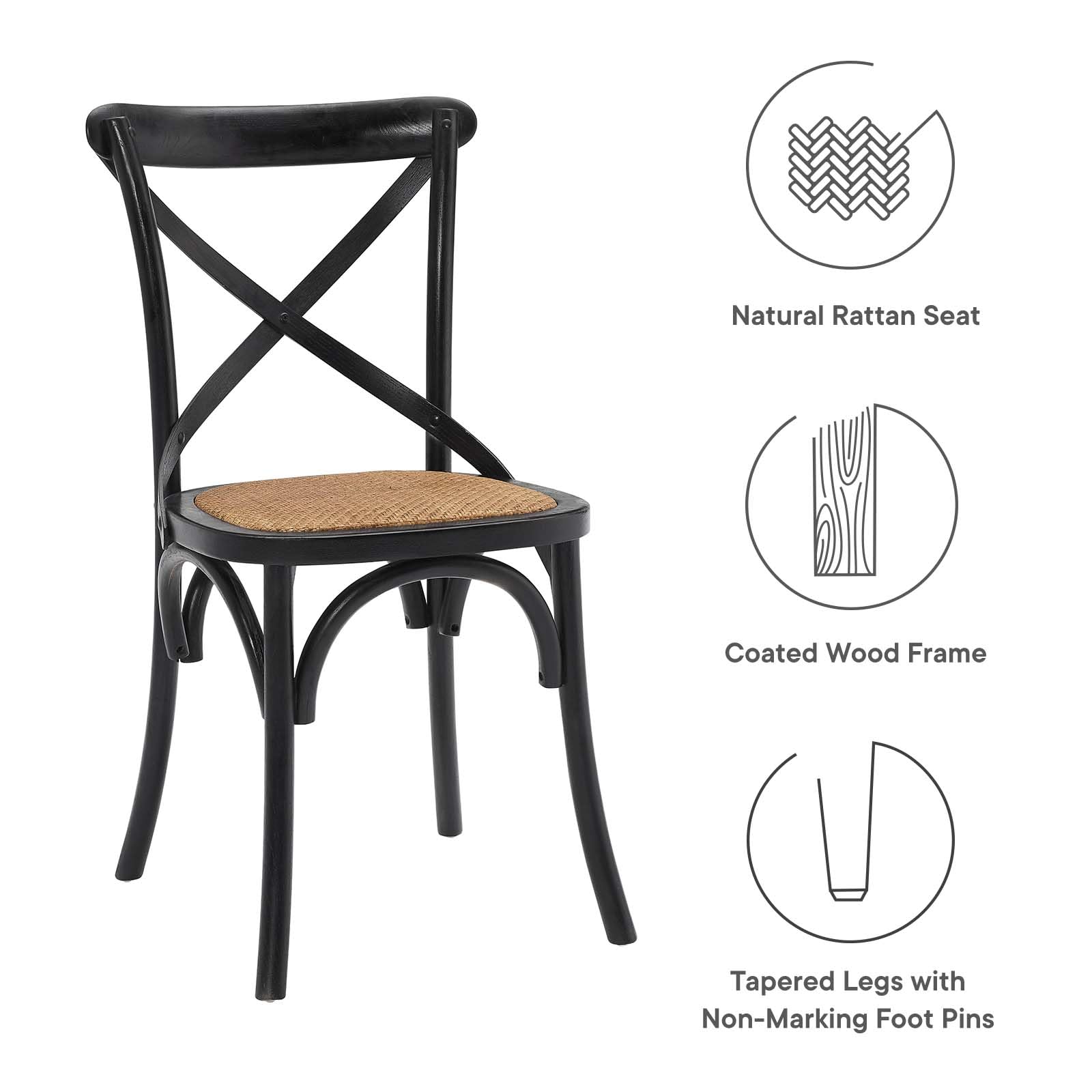 Modway Gear Rustic Modern Farmhouse Elm Wood Rattan Dining Chair in Black - WoodArtSupply