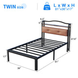 UOMEUR Twin Bed Frame With Headboard & Charging Station - Black Metal Single Bed for Kids, Toddler, Boys, Girls, Adult - No Box Spring Needed, Easy Assembly, Noise Free UOMEUR