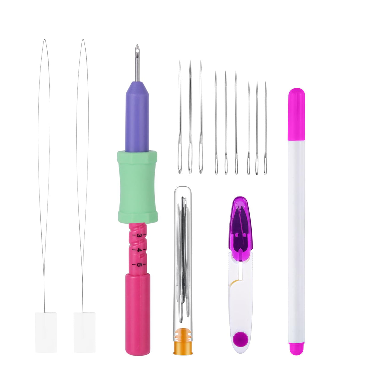 Cheloment 2.2mm Punch Needle Kit Adjustable Punch NeedleTool with Threader,Lightweight Punch Needle with 5 Needle Lengths, Needle Punch Kits for Beginner,Embroidery Punch Needle,Easy to Use Cheloment