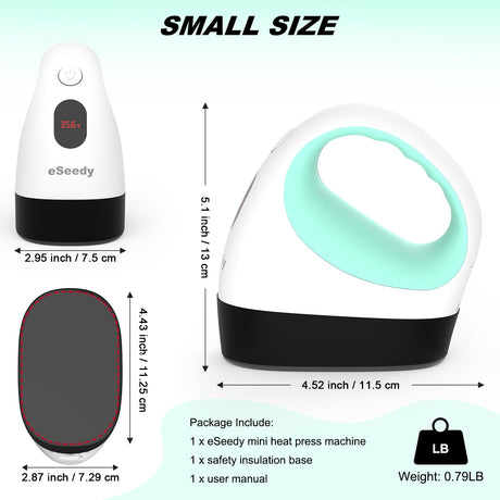 eSeedy Mini Heat Press Machine, 3 Heat Settings& Fast Heating, 15 Mins Auto-Off, Insulated Safety Base, Mini Iron for Crafting, T Shirts, Hats, Heating Transfer Projects(White Green) eSeedy