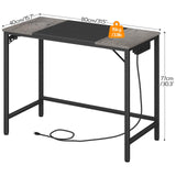 HOOBRO Computer Desk, Home Office Desk with Power Outlet, Modern Study Writing Desk with 3 Hooks for Study Room, Home Office, Sturdy and Stable, Easy to Assemble, Charcoal Gray and Black BC40UDN01 HOOBRO