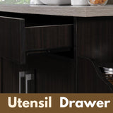 Hodedah Rolling Wood Kitchen Island Cart with Spice Rack, Towel Rack, Utensil Drawer plus Cabinet, White with Beech Top Hodedah