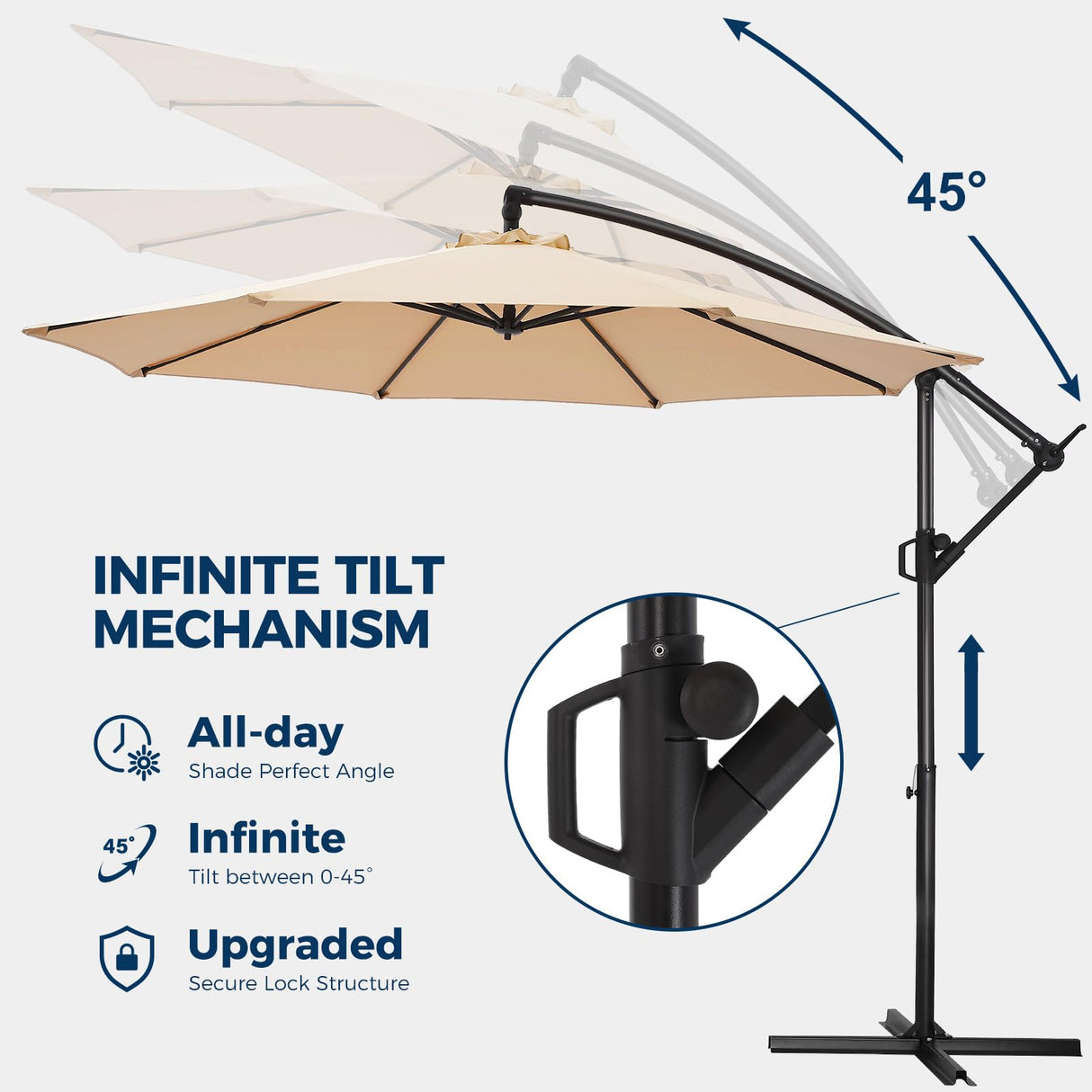 HOMSHADE 10ft Offset Patio Umbrella with Base Included, Cantilever Offset Hanging Patio Outdoor Market Umbrella UPF50+ UV Protection with Easy Tilt and Crank for Pool Deck and Garden (Beige) HOMSHADE