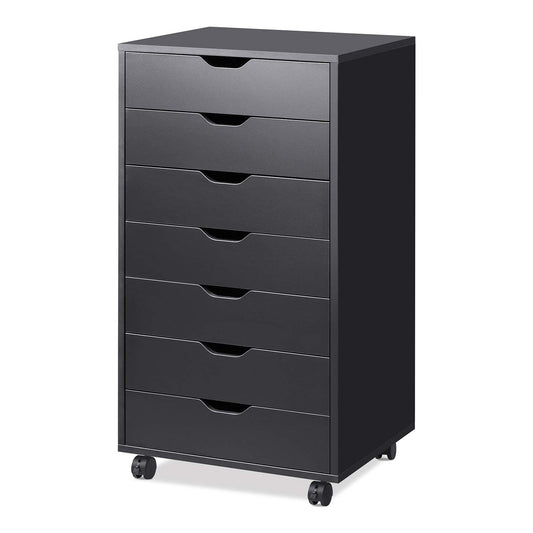 DEVAISE 5-Drawer Chest, Wood Storage Dresser file Cabinet with Wheels, Black