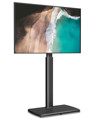 FITUEYES Floor TV Stand for Living Room, Bedroom, Tall Corner TV Stand Mount with Sturdy Wood Base for 32 to 70 Inch TVs, Swivel, Height Adjustable, Holds 40kgs, Black