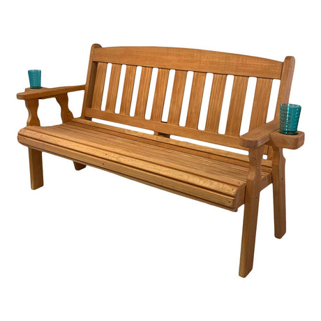 Amish Casual Heavy Duty 800 Lb Mission Pressure Treated Garden Bench with Cupholders (5 Foot, Cedar Stain) Amish Casual