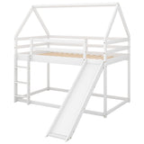 Harper & Bright Designs Twin Over Twin Low Bunk Bed with Slide, Solid Wood House Bunk Bed for Kids Girls Boys (White) Harper & Bright Designs