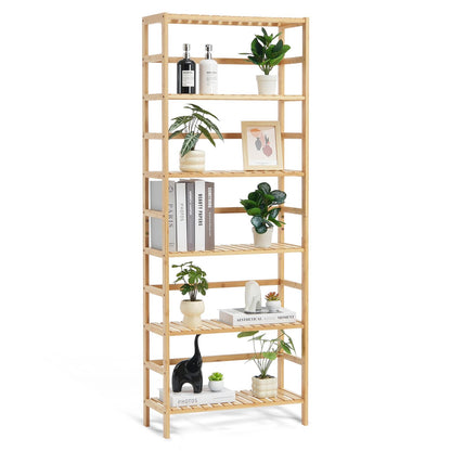 VEVOR 6-Tier Bamboo Shelf, Open Wood Bookshelf, Display Storage Rack Organizer, Freestanding Flower Plant Stand, Multifunctional Bamboo Bookshelf Ideal for Bathroom, Bedroom, Office, Study, Natural