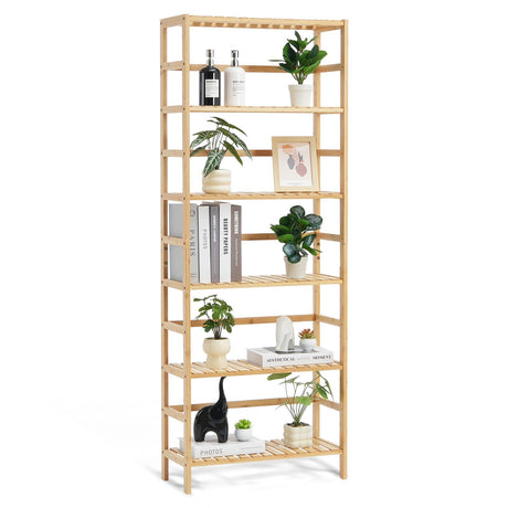 VEVOR 6-Tier Bamboo Shelf, Open Wood Bookshelf, Display Storage Rack Organizer, Freestanding Flower Plant Stand, Multifunctional Bamboo Bookshelf Ideal for Bathroom, Bedroom, Office, Study, Natural VEVOR