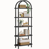 HOOBRO 5 Tier Open Bookshelf, Industrial Arched Bookcase Display Shelf Racks, Wooden Bookcase Storage Shelves Metal Frame, Tall Storage Organizer for Home, Easy Assembly, Black BB176SJ01 HOOBRO