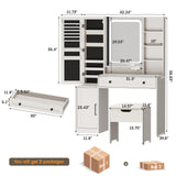 Makeup Vanity Desk with Mirror and Lights, White Vanity with Jewelry Storage Cabinet, Vanity Table Set with Chair and Large Drawer, Cabinets and Multi-Shelf, Charging Station, 3 Color Lighting Maupvit