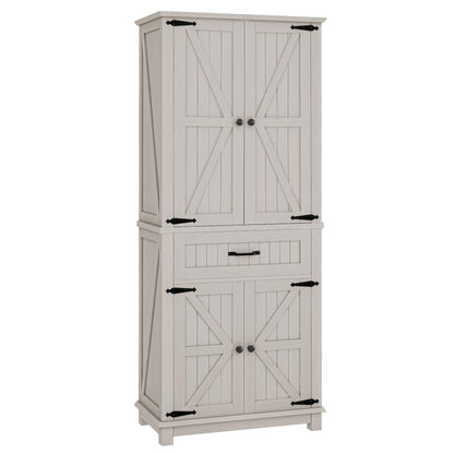 DWVO 72" Tall Farmhouse Pantry Cabinet, Kitchen Storage Cabinet with Drawer and 2 Barn Doors, Kitchen Cabinet Versatile Storage for Living Room, Dining Room, White Oak - WoodArtSupply