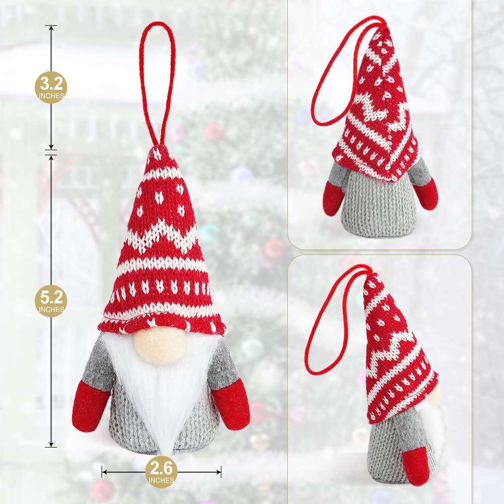 Baodlon Gnome Christmas Ornaments with Led Light, Handmade Swedish Tomte Xmas Gnomes Plush Doll, Scandinavian Santa Elf Table Ornaments, Lighting Hanging Christmas Tree Decorations Home Decor (6 Pack) BAODLON