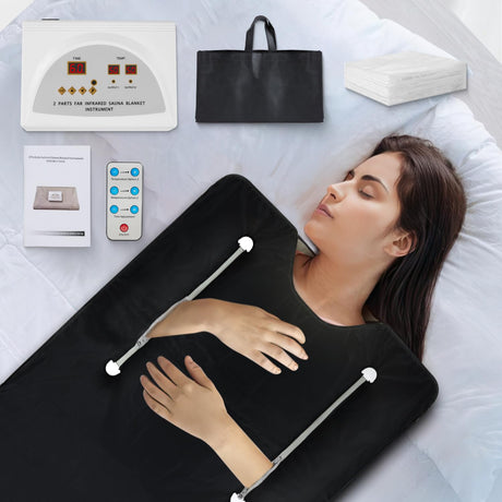 JINKEE Infrared Sauna Blanket - Sauna Blanket for Optional Heating Layer for Home Relaxation with 5 Layer Thickened Construction, 95℉ - 176℉ & 1-60 Minutes Timer, 6 ft x 2.65 ft JINKEE