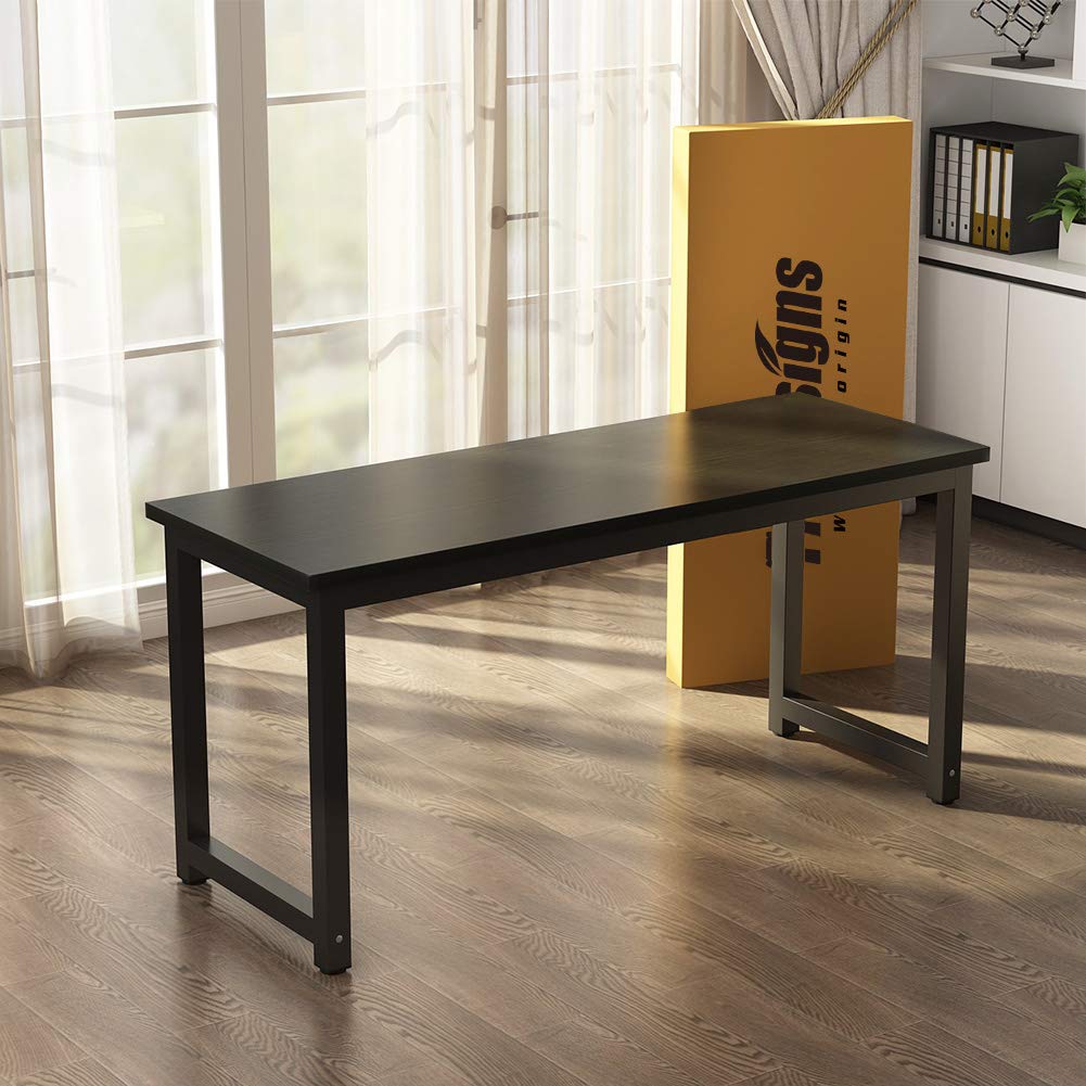 Tribesigns Computer Desk, 55 inch Large Office Desk Computer Table Study Writing Desk for Home Office, Black + Black Leg - WoodArtSupply