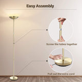 BoostArea Floor Lamp,Torchiere Standing Lamp,20W 2000LM LED Tall Floor Lamp,Stepless Dimmable,Touch Control,50000hrs Lifespan,Pale Floor Lamps for Living Room,Standing Lamps for Bedroom,Gold BoostArea