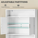 YITAHOME Over The Toilet Storage, Bathroom Storage Over The Toilet, Bathroom Cabinet with Adjustable Shelves, Double Doors, Trash Can Placement Ring, Tissue Box Holder for Bathroom (White) YITAHOME