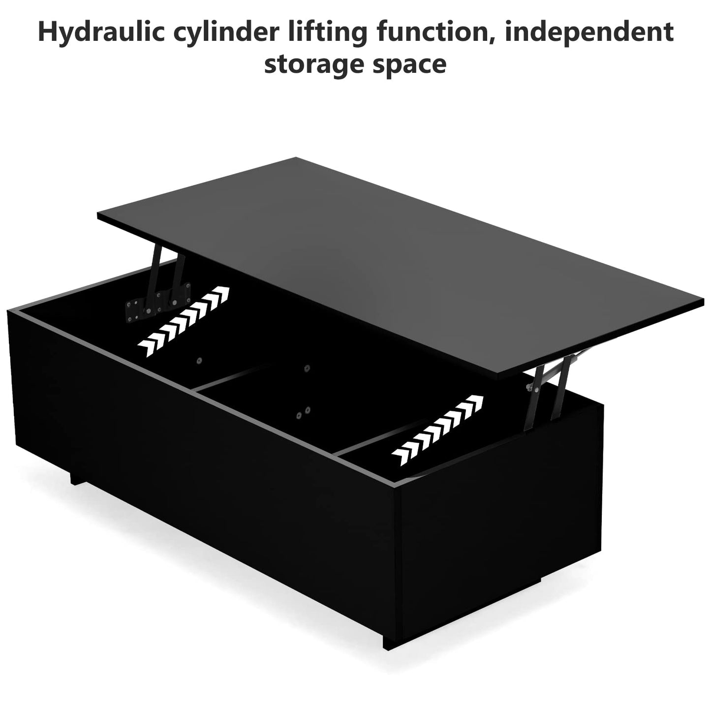 High Gloss Lift Top Table with Led Lights, Led Coffee Table with Storage Shelf and Hidden Compartment for Home Living Room Reception Room Office, Black - WoodArtSupply