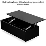 High Gloss Lift Top Table with Led Lights, Led Coffee Table with Storage Shelf and Hidden Compartment for Home Living Room Reception Room Office, Black St.Mandyu