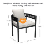 Grand patio Outdoor Dining Set for 6, 7 PCS Patio Table and Chairs Set, Metal Woven Wicker Fixed Patio Chairs with Thickened Cushions & 1 Rectangular Woodgrain Dining Table with Umbrella Hole (Black) Grand patio