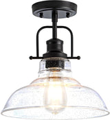 Zlepmlla Flush Mount Ceiling Light Fixture < Bulb NOT Included >, Black Metal Frame Ceiling Light Fixture with Seeded Glass, Farmhouse Light Fixture for Kitchen Island Entryway Porch Foyer Zlepmlla