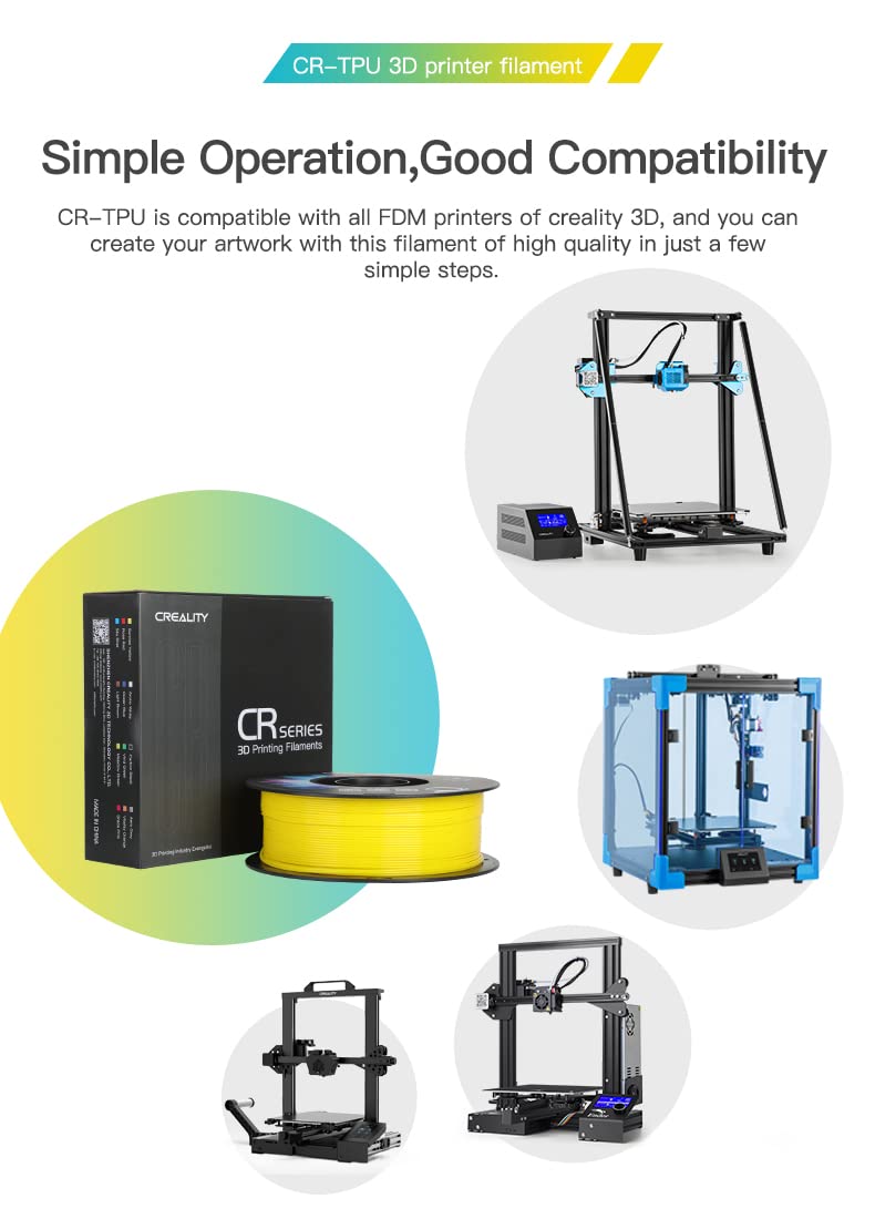 Creality TPU Filament 1.75, 95A 3D Printing Filament, High Hardness & Resilience, Soft Adhesive Material, Elastic, 1kg(2.2lbs) Flexible Filament 1.75mm, for 3D Printer (Black) Creality