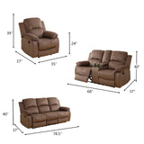 Dekmxas Fabric Recliner Sofa Set Manual Reclining Sofa Set Living Room Furniture Sets Modern Reclining Couch Set with Cup Holders/Storage Console/Drop Down Table for Home/Office (Chocolate, 3PCS Set) Dekmxas