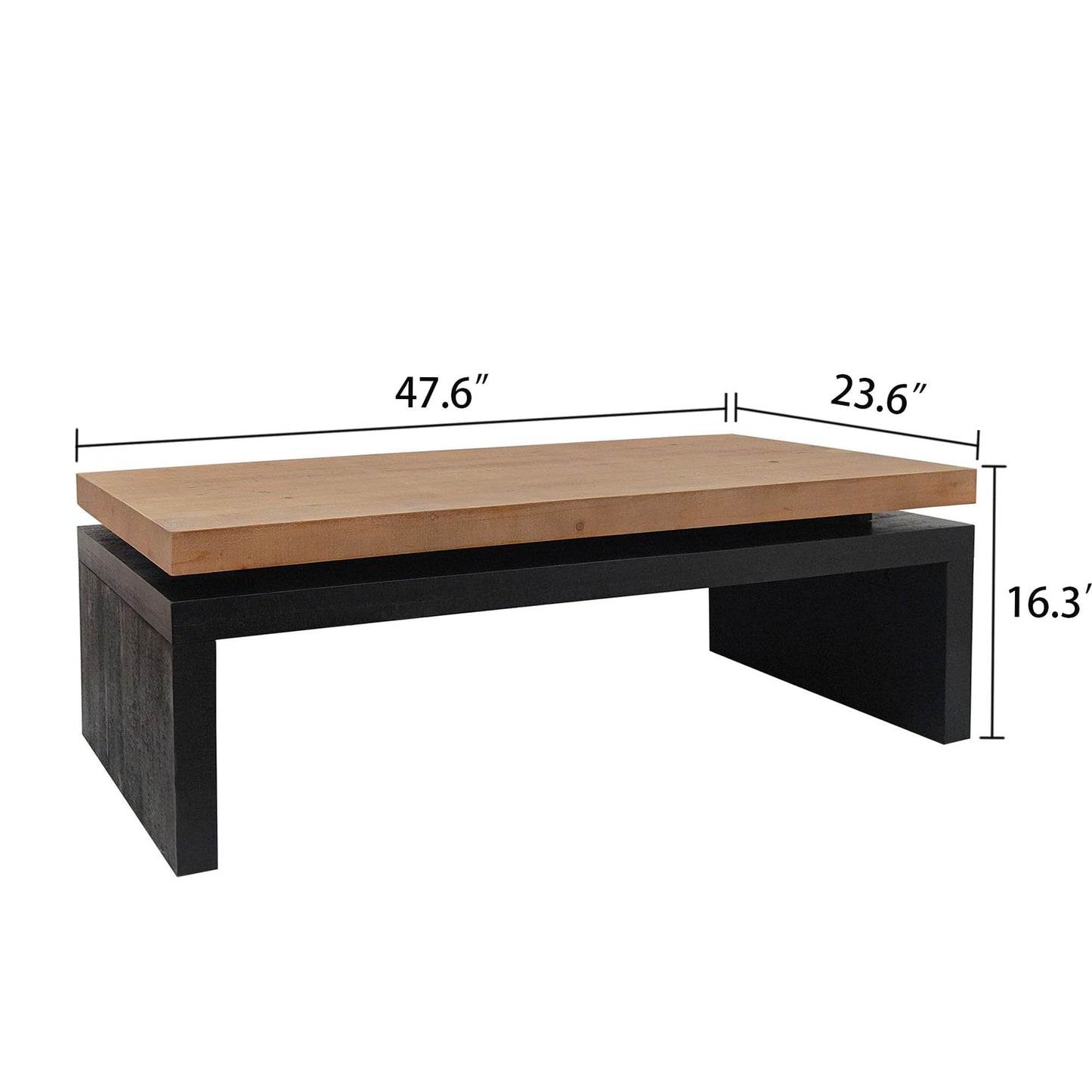 Wood Coffee Table, 47.6" Mid Century Modern Farmhouse Wooden Coffee Tables for Living Room Natural Solid Firwood Tabletop Rectangle Center Table for Home Office Tea Table (Natural + Black)