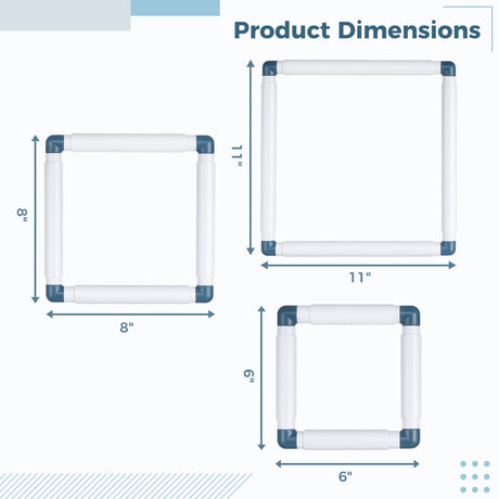 3PCS Square Embroidery Hoops, Plastic Cross Stitch Snap Frames, Square Clip Frames for Embroidery, DIY Sewing Tools for Cross Stitching Quilting (6" x 6", 8" x 8", 11" x 11") Joyibay