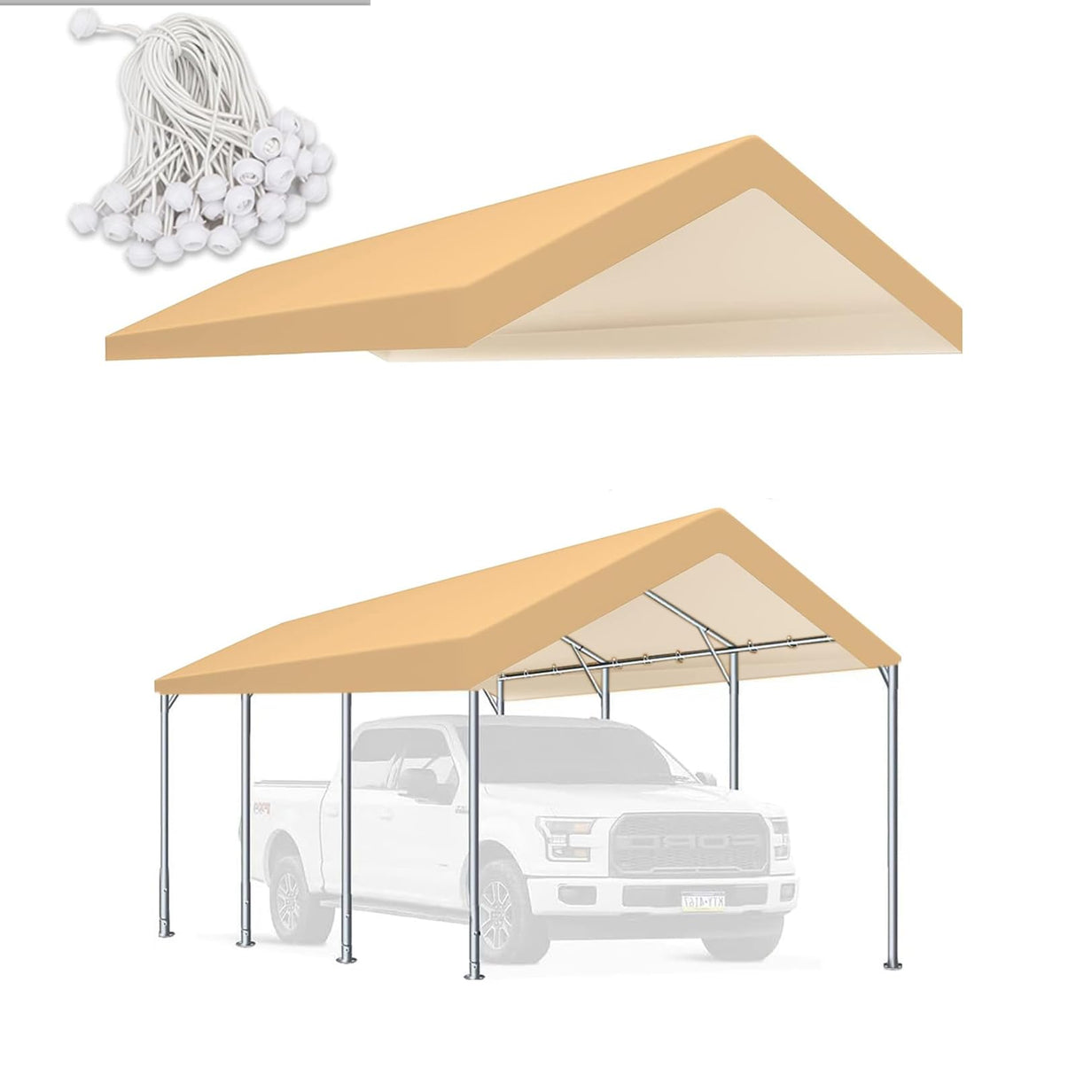 TGEHAP 10' x 20' Upgraded Carport Replacement Top Canopy Cover for Car Garage Top Tarp Shelter, Waterproof Car Cover Tent for Party Garden Boat with Ball Bungees (Frame is not Included) TGEHAP