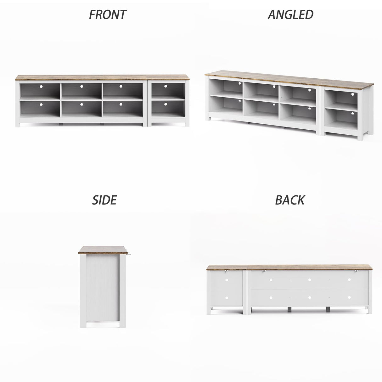 BVIUNTWO TV Stand for 85 Inch TV, White Entertainment Center for 80 inch TV Console Table with 8 Cubby Storage for Living Room Bedroom BVIUNTWO