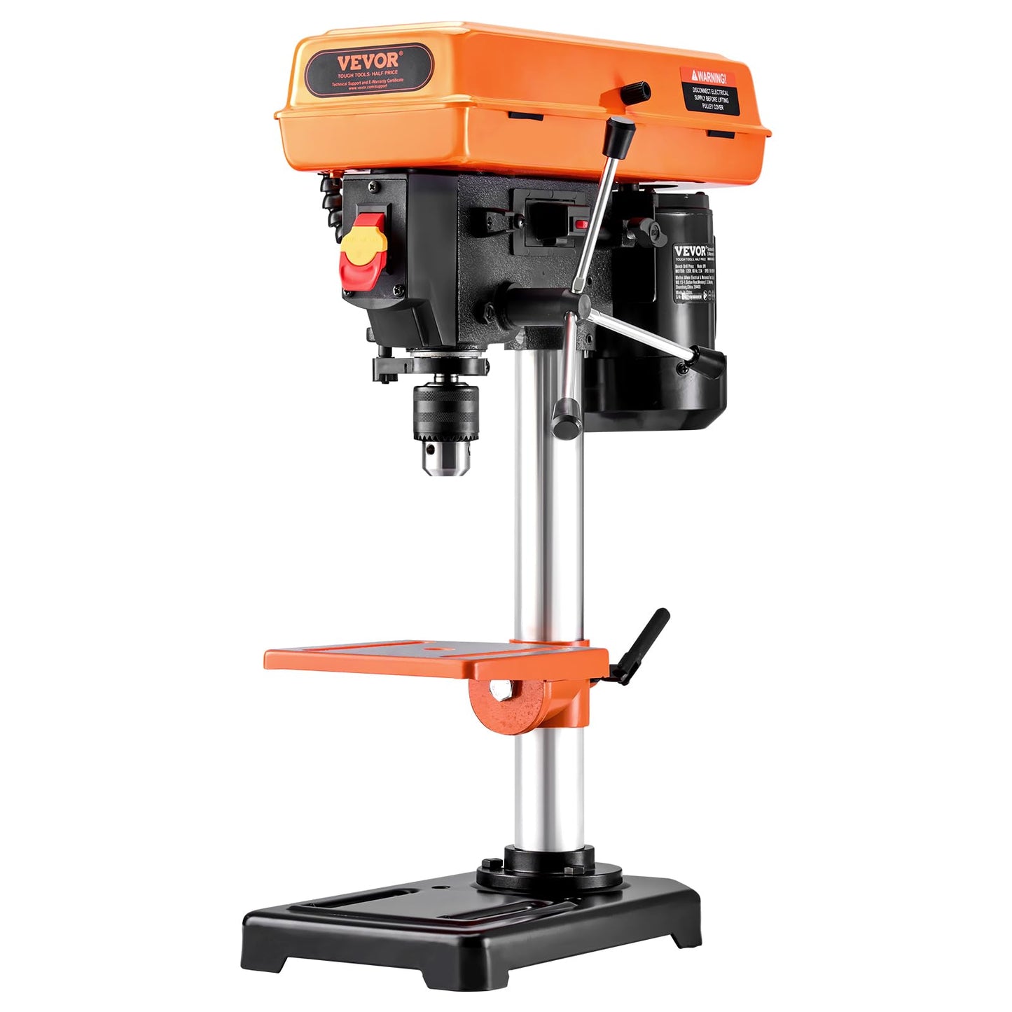 VEVOR 8 in Benchtop Drill Press, 2.3A Induction Motor, Tabletop Drilling Machine with 750/1140 / 1740/2340 / 3200 RPM Adjustable Speed, 0-45° Tilting Worktable, LED Work Light, for Wood Metal - WoodArtSupply