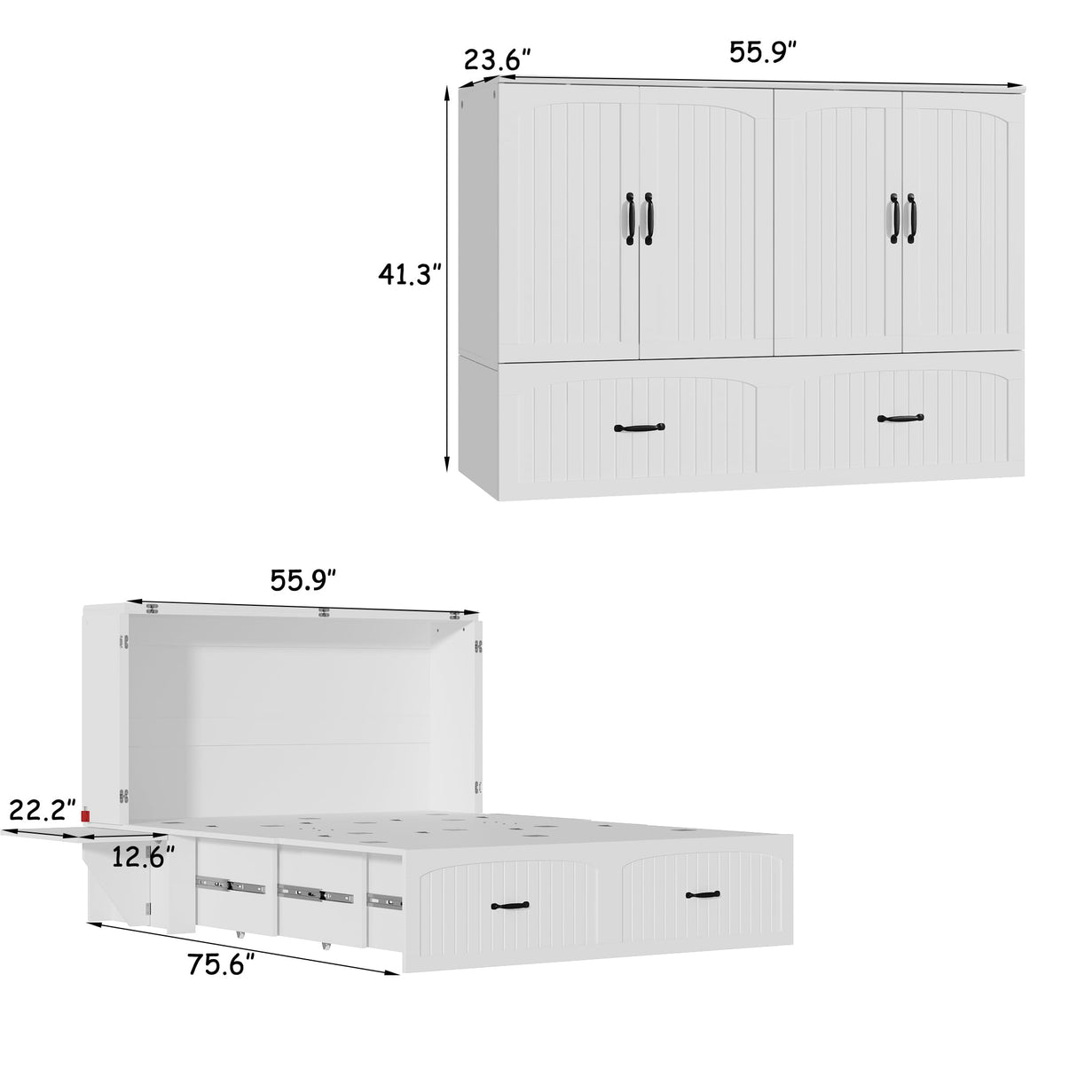 ECACAD Full Size Murphy Bed with Built-in Nightstands, Space-Saving Foldable Bed Cabinet with Large Drawer, 2-in-1 Bed Frame for Bedroom Guest Room, White ECACAD