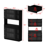 Homsee Black Bookcase with LED Lights, Storage Shelves, Drawers, and 6 Glass Doors for Home Office and Living Room Homsee