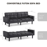 COMHOMA 76 inch Futon Sofa Bed,Mid Century Modern Futon Couch with Adjustable Backrest,Fabric Convertible Sofa Cama,Folding Sleeper Sofa for Living Room,Bedroom (Black) COMHOMA