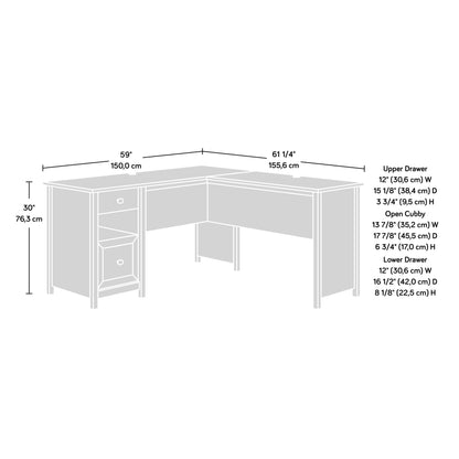 Sauder County Line L-Desk, L: 61.26" x W: 59.06" x H: 30.04", Estate Black Finish - WoodArtSupply