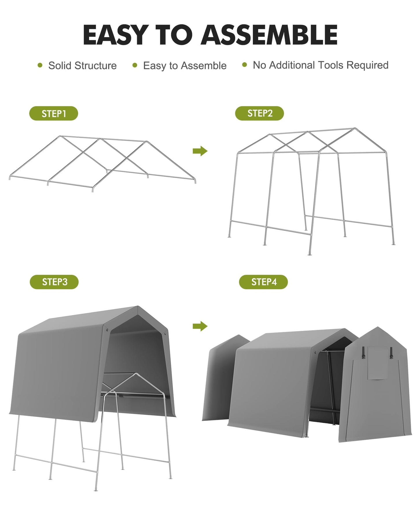 VerisShade 7 x 12 ft Carport Storage Shed, Shelter Logic with 2 Roll-up Zipper Door, Heavy Duty Waterproof Tarp, Storage Tent for Motorcycle, Bike, Garden Tools, Firewood