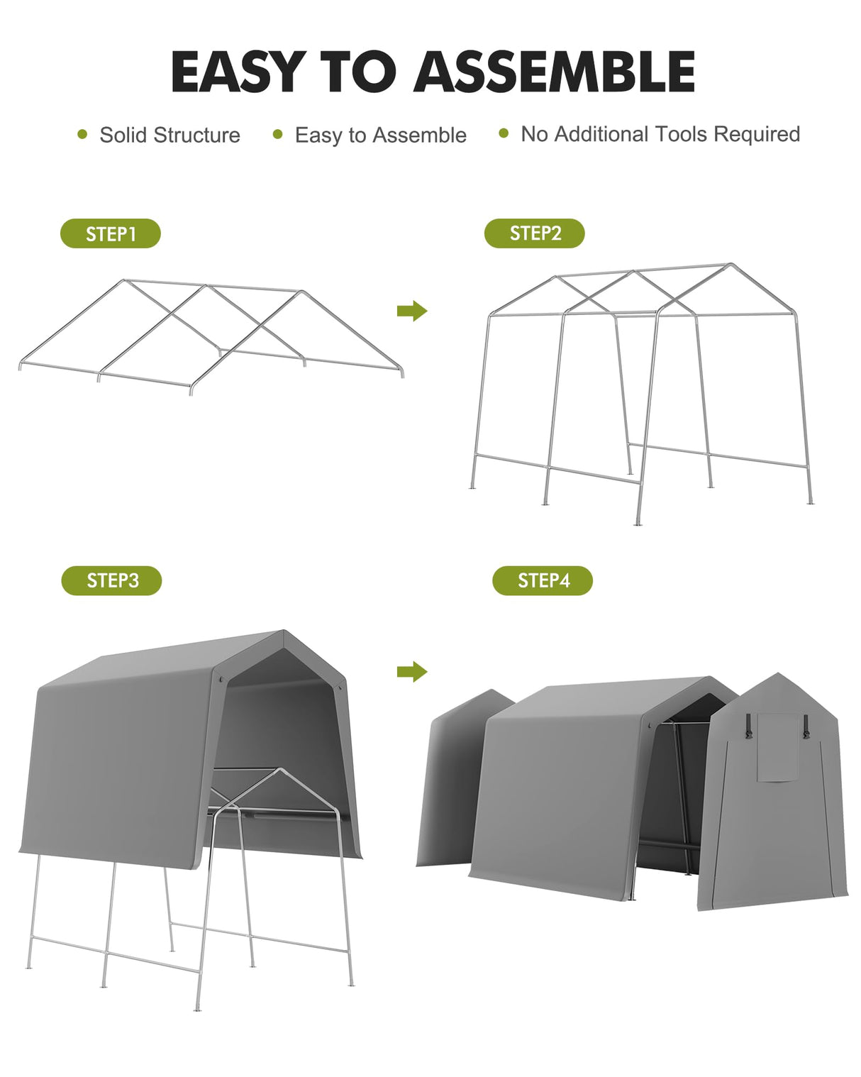 7 x 12 ft Carport Storage Shed, Portable Garage with Roll-up Zipper Door, Heavy Duty Waterproof Tarp, Storage for Motorcycle, Bike, Firewood, Garden Tools GarveeLife