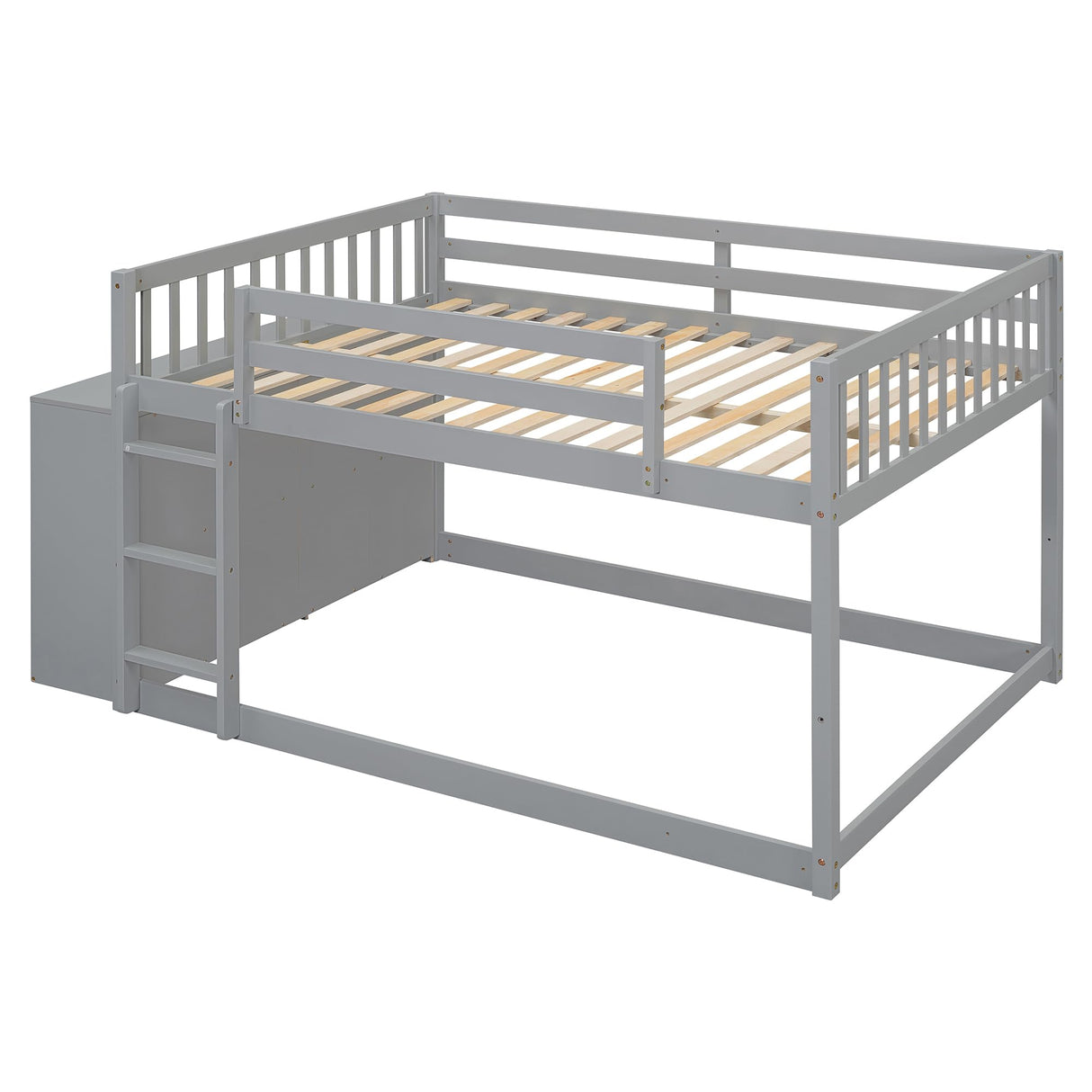 Harper & Bright Designs Full Over Full Low Bunk Bed with Storage, Solid Wood Floor Bunk Beds Frame with 4 Drawers and 3 Shelves, Full Loft Bed for Kids, Teens, Adults - Gray Harper & Bright Designs
